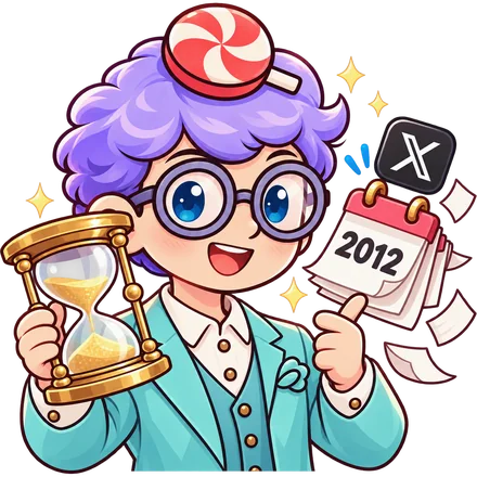 Mexaccs mascot holding an hourglass next to a 2012 calendar, symbolising an aged X account