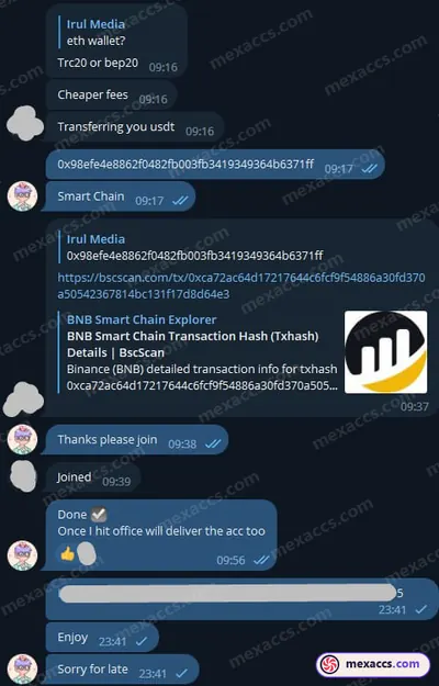 Buyer feedback screenshot posted on the Mexaccs Telegram channel on 22 Oct 2023