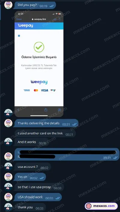 Buyer feedback screenshot posted on the Mexaccs Telegram channel on 7 Nov 2023