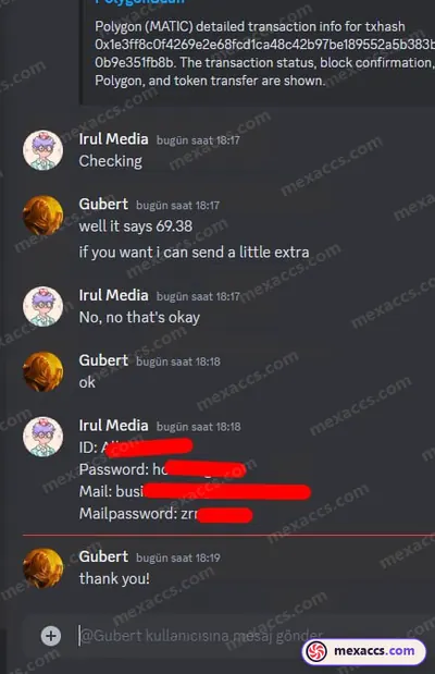 Buyer feedback screenshot posted on the Mexaccs Telegram channel on 14 Nov 2023