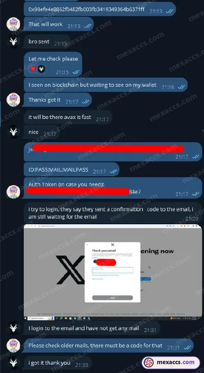 Buyer feedback screenshot posted on the Mexaccs Telegram channel on 7 Dec 2023