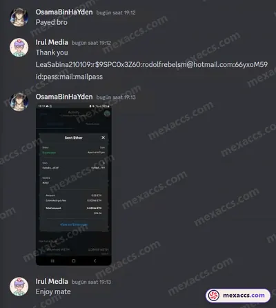 Buyer feedback screenshot posted on the Mexaccs Telegram channel on 15 Jul 2023