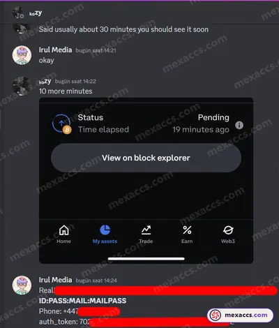 Buyer feedback screenshot posted on the Mexaccs Telegram channel on 9 Dec 2023