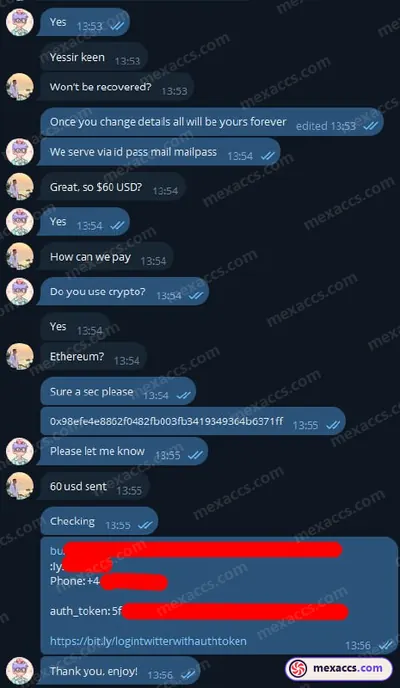 Buyer feedback screenshot posted on the Mexaccs Telegram channel on 17 Dec 2023