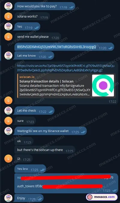 Buyer feedback screenshot posted on the Mexaccs Telegram channel on 2 Jan 2024