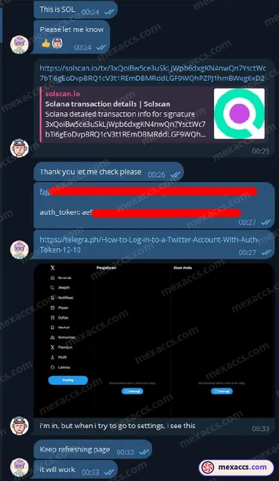 Buyer feedback screenshot posted on the Mexaccs Telegram channel on 19 Jan 2024