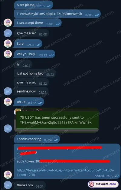 Buyer feedback screenshot posted on the Mexaccs Telegram channel on 3 Feb 2024