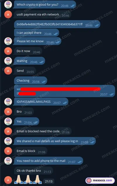 Buyer feedback screenshot posted on the Mexaccs Telegram channel on 11 Feb 2024