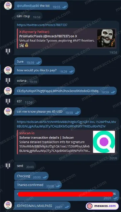 Buyer feedback screenshot posted on the Mexaccs Telegram channel on 7 Mar 2024