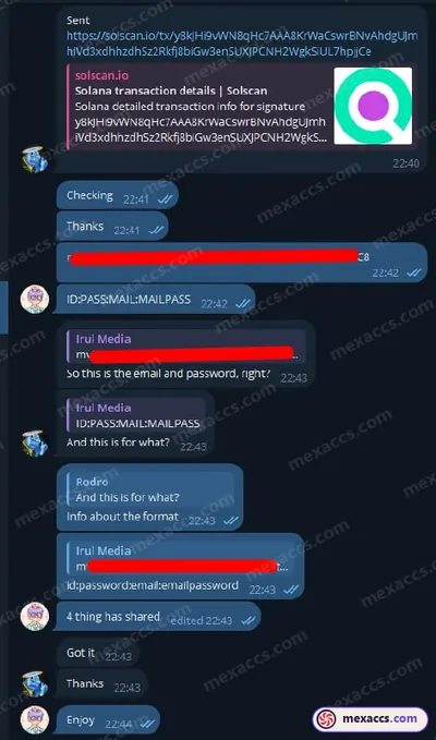 Buyer feedback screenshot posted on the Mexaccs Telegram channel on 15 Mar 2024