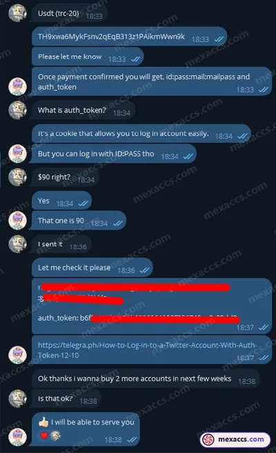 Buyer feedback screenshot posted on the Mexaccs Telegram channel on 29 Mar 2024