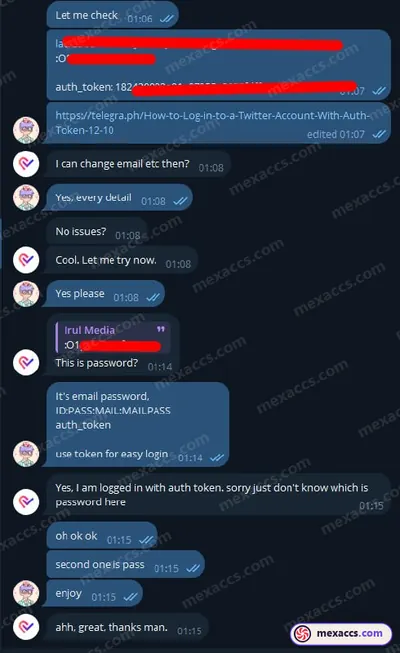 Buyer feedback screenshot posted on the Mexaccs Telegram channel on 29 Mar 2024