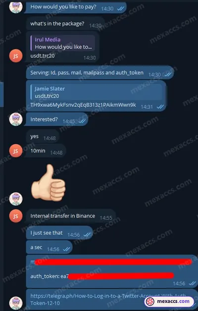 Buyer feedback screenshot posted on the Mexaccs Telegram channel on 8 Apr 2024