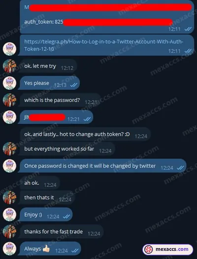 Buyer feedback screenshot posted on the Mexaccs Telegram channel on 7 May 2024