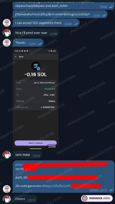 Buyer feedback screenshot posted on the Mexaccs Telegram channel on 9 Jun 2024