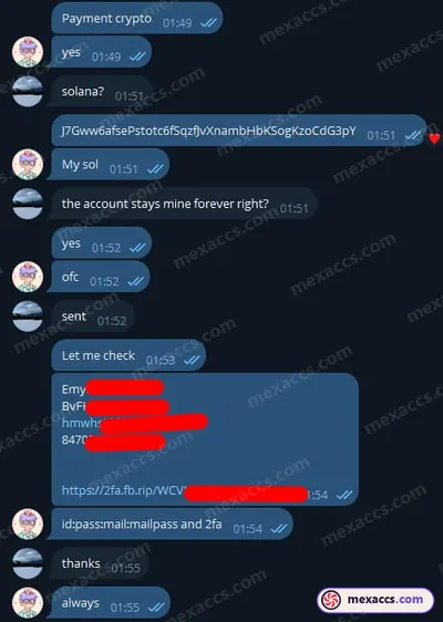 Buyer feedback screenshot posted on the Mexaccs Telegram channel on 10 Jun 2024