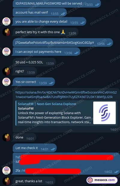 Buyer feedback screenshot posted on the Mexaccs Telegram channel on 11 Jun 2024