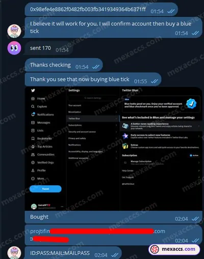 Buyer feedback screenshot posted on the Mexaccs Telegram channel on 21 Jul 2023