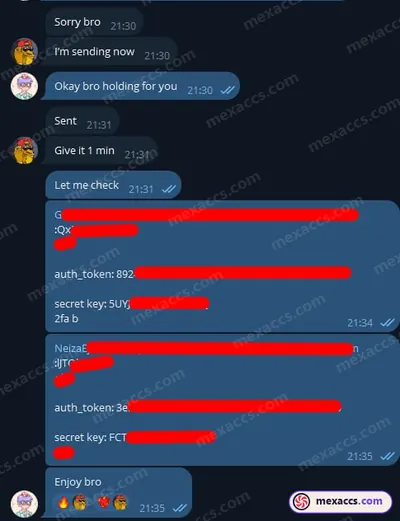 Buyer feedback screenshot posted on the Mexaccs Telegram channel on 15 Jul 2024