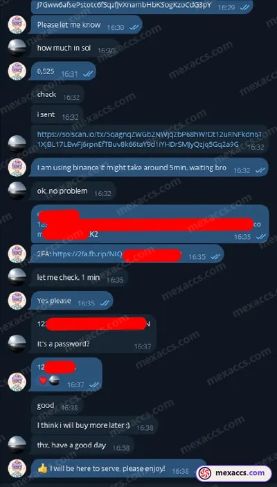 Buyer feedback screenshot posted on the Mexaccs Telegram channel on 18 Nov 2024
