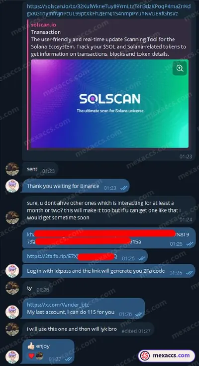 Buyer feedback screenshot posted on the Mexaccs Telegram channel on 5 Dec 2024