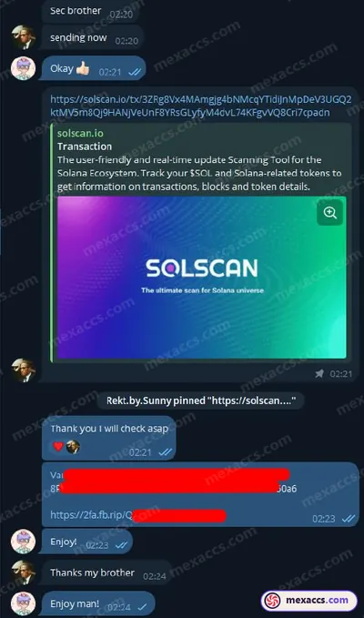 Buyer feedback screenshot posted on the Mexaccs Telegram channel on 5 Dec 2024