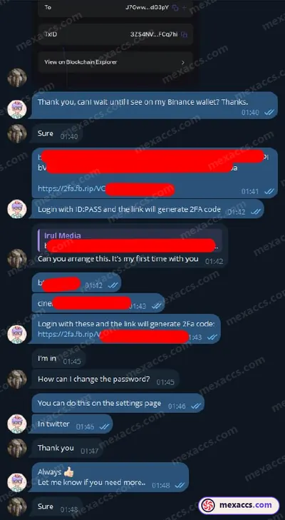 Buyer feedback screenshot posted on the Mexaccs Telegram channel on 4 Jan 2025
