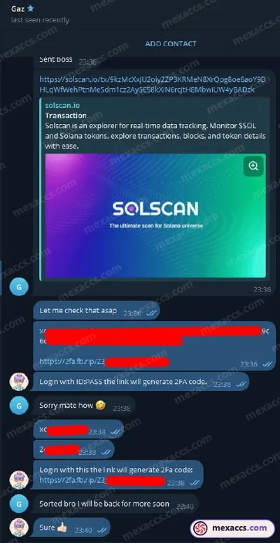 Buyer feedback screenshot posted on the Mexaccs Telegram channel on 10 Feb 2025