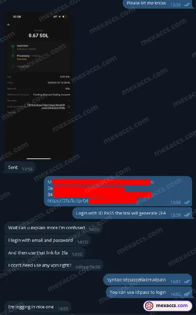 Buyer feedback screenshot posted on the Mexaccs Telegram channel on 22 Feb 2025