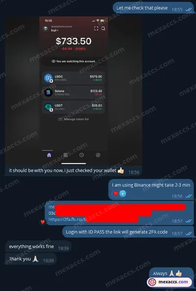 Buyer feedback screenshot posted on the Mexaccs Telegram channel on 23 Feb 2025 (10k account has been sold)