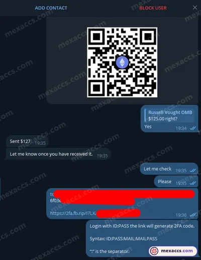Buyer feedback screenshot posted on the Mexaccs Telegram channel on 26 Feb 2025 (2k account has been sold)