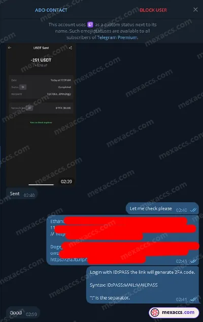 Buyer feedback screenshot posted on the Mexaccs Telegram channel on 27 Feb 2025 (2x 2k account has been sold)