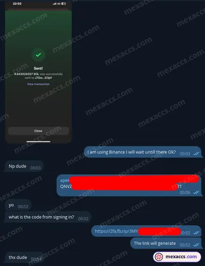 Buyer feedback screenshot posted on the Mexaccs Telegram channel on 10 Mar 2025 (10k account has been sold)