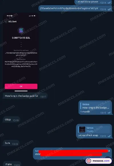 Buyer feedback screenshot posted on the Mexaccs Telegram channel on 14 Mar 2025 (2k account has been sold)