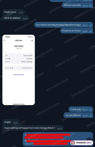 Buyer feedback screenshot posted on the Mexaccs Telegram channel on 5 Apr 2025 (21k account has been sold)