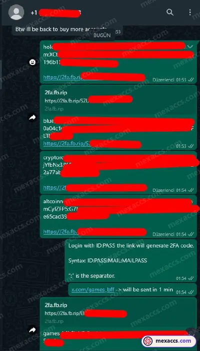 Buyer feedback screenshot posted on the Mexaccs Telegram channel on 14 May 2025 (5 x 2k account has been sold)