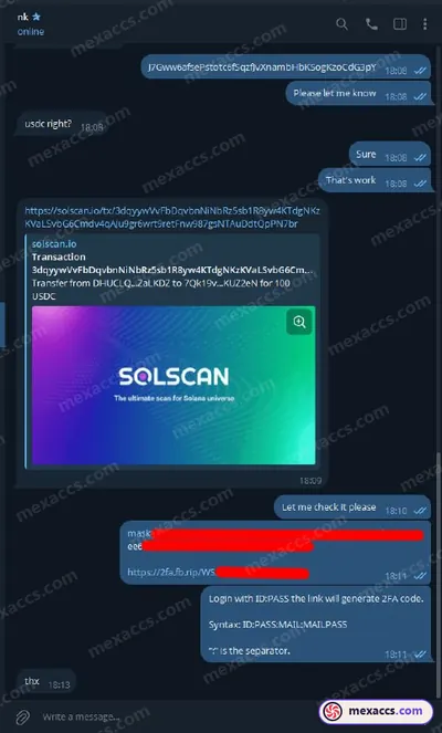 Buyer feedback screenshot posted on the Mexaccs Telegram channel on 14 May 2025 (2k account has been sold)