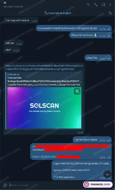 Buyer feedback screenshot posted on the Mexaccs Telegram channel on 14 May 2025 (2k account has been sold)