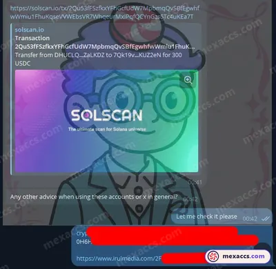 Buyer feedback screenshot posted on the Mexaccs Telegram channel on 28 May 2025 (1x 5k account has been sold)