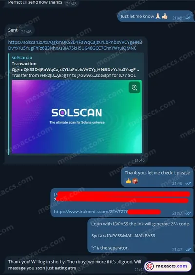 Buyer feedback screenshot posted on the Mexaccs Telegram channel on 11 Jun 2025 (1x 2k account has been sold)