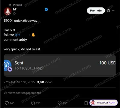 Buyer feedback screenshot posted on the Mexaccs Telegram channel on 19 Sep 2025