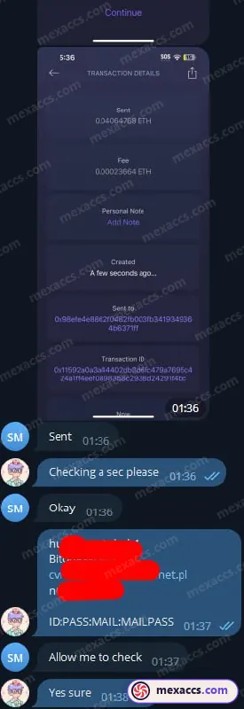 Buyer feedback screenshot posted on the Mexaccs Telegram channel on 9 Sep 2023