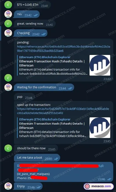 Buyer feedback screenshot posted on the Mexaccs Telegram channel on 28 Sep 2023