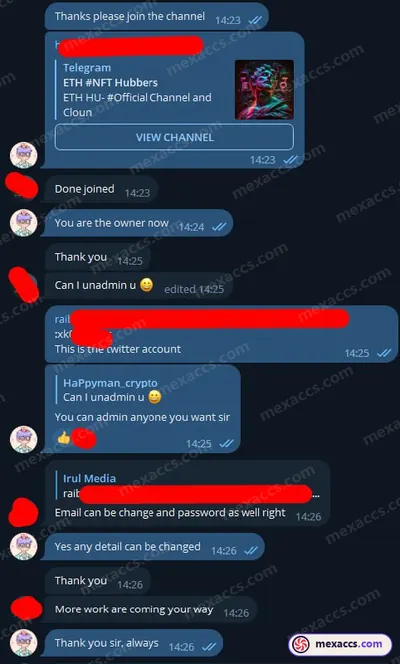 Buyer feedback screenshot posted on the Mexaccs Telegram channel on 3 Oct 2023