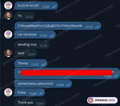 Buyer feedback screenshot posted on the Mexaccs Telegram channel on 5 Oct 2023