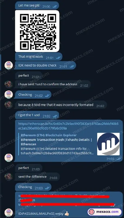 Buyer feedback screenshot posted on the Mexaccs Telegram channel on 5 Oct 2023